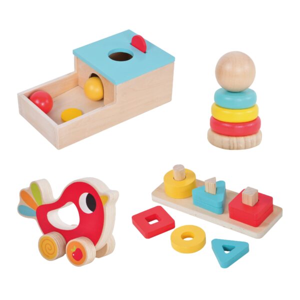 4 in 1 Wooden Toys for Baby Boy Girl, Color&Shape Sorting Learning Matching Game