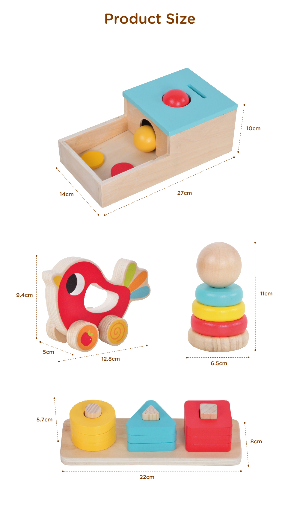 4 in 1 Wooden Toys for Baby Boy Girl, Color&Shape Sorting Learning Matching Game - Image 6