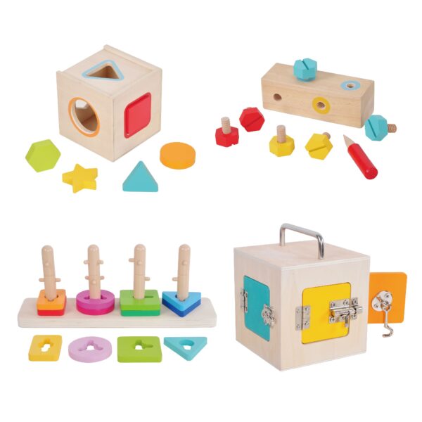 Montessori Toys 4 in 1 Toy kit Box Learning Educational Set Wooden Toys