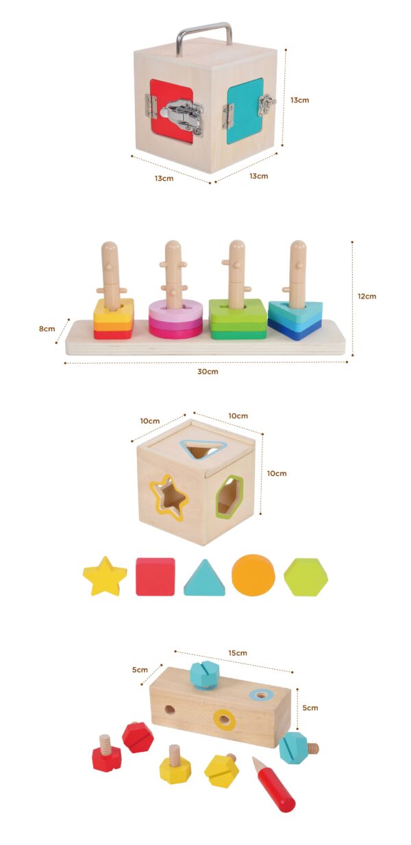 Montessori Toys 4 in 1 Toy kit Box Learning Educational Set Wooden Toys - Image 6