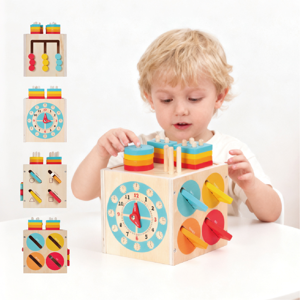 Montessori Wooden Activity Cube 5 in 1 Multifunctional Box Game Wooden Children's Educational Toy