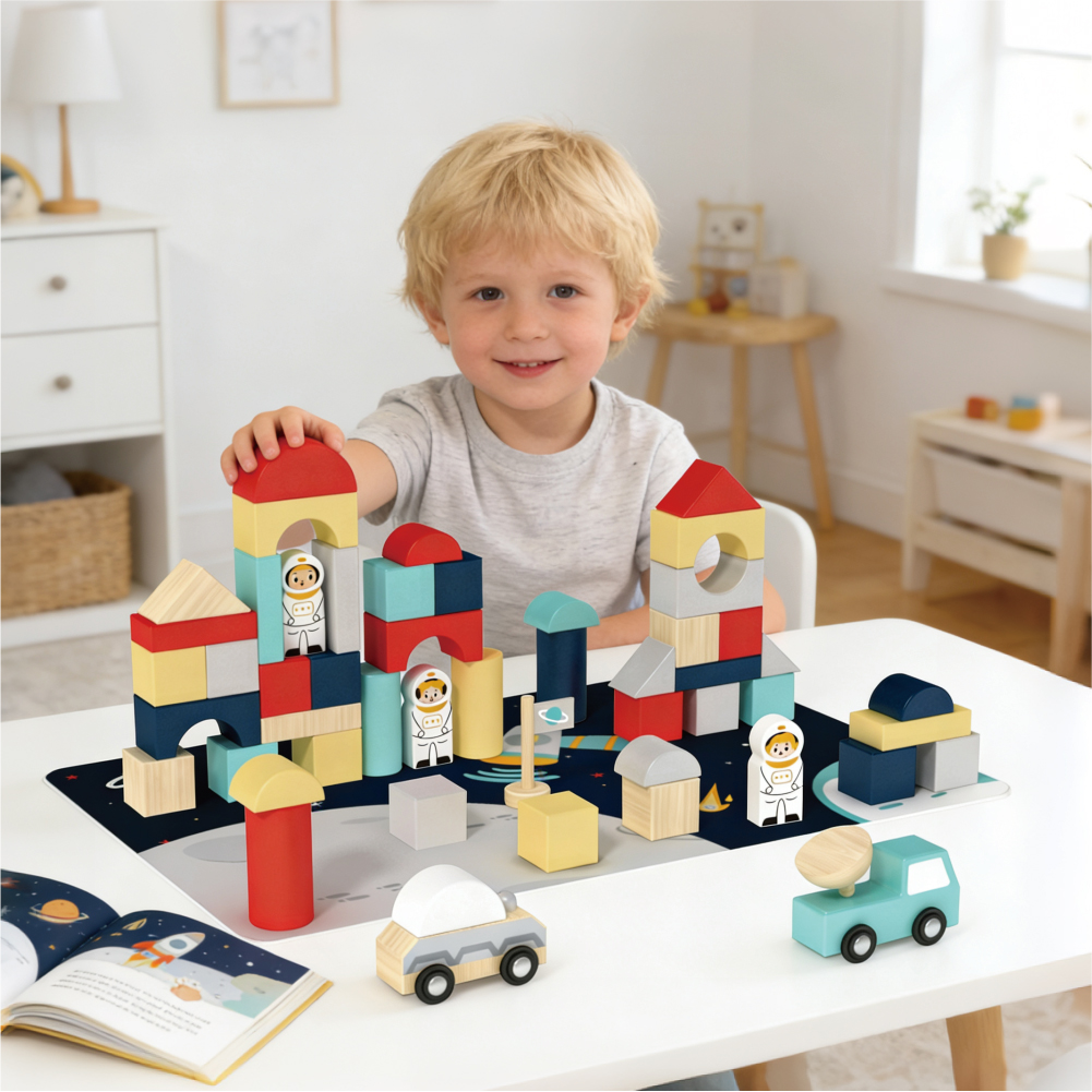 Space Wooden Block Montessori 2 Year Old Fine Motor Skills Learning Toy