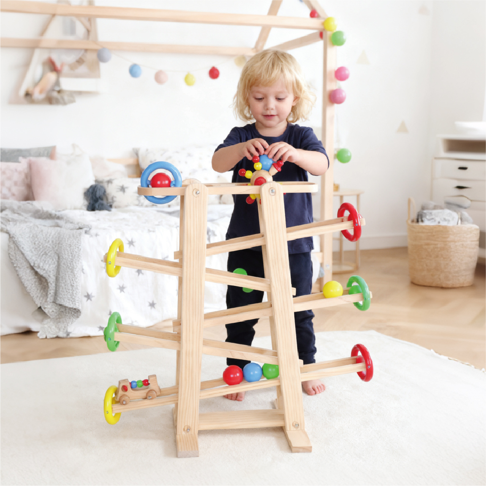 Children's educational games crazy speed wooden roller coaster track speed racing slide ball rolling game