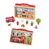 Wooden fire station toy set mini fire police station toy