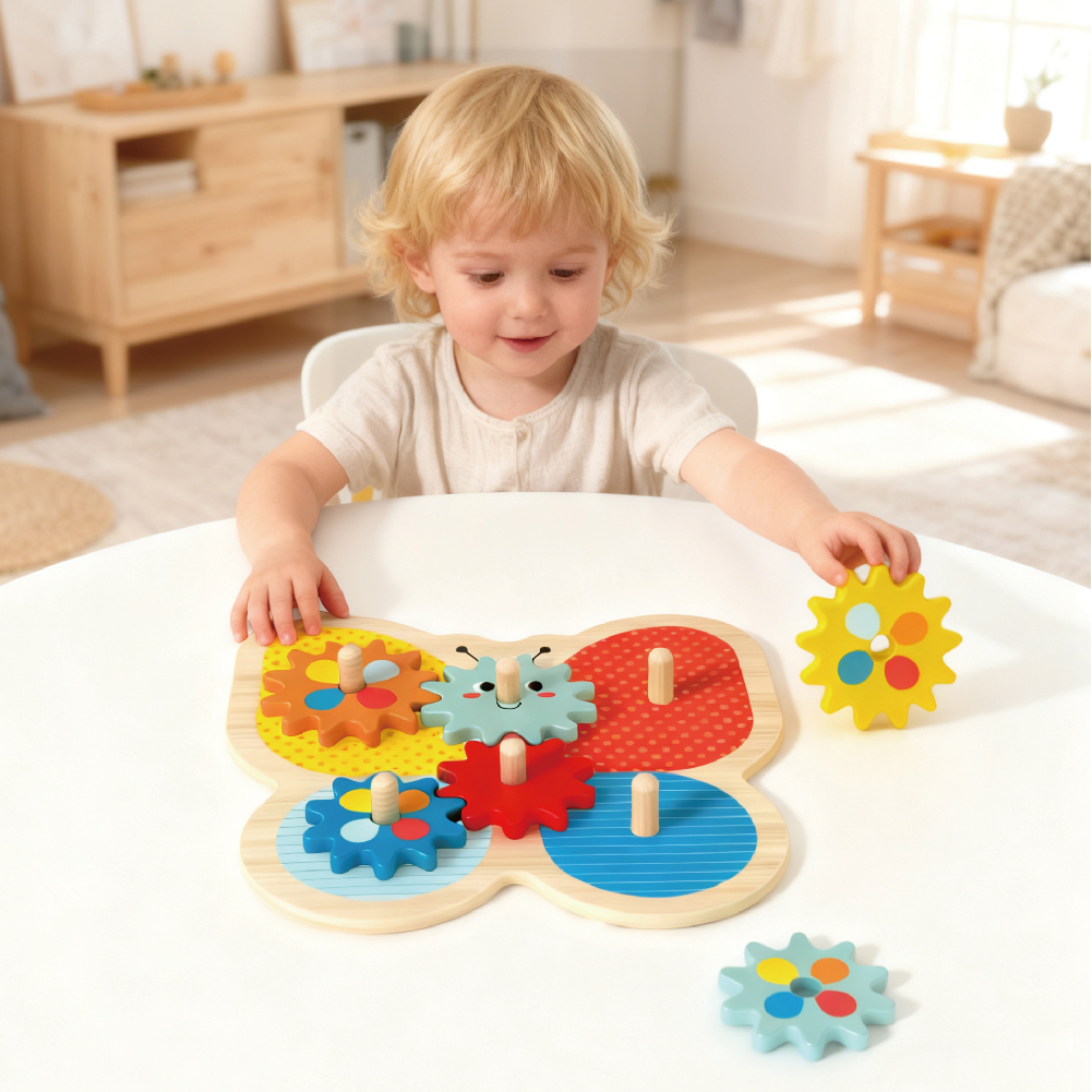 Educational shape learning butterfly shape with gear wooden gear toy