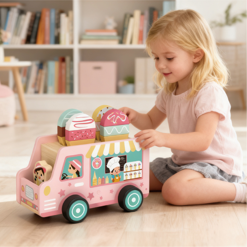Ice Cream Van Mini Wooden Ice Cream Cart Toy Role Playing Game