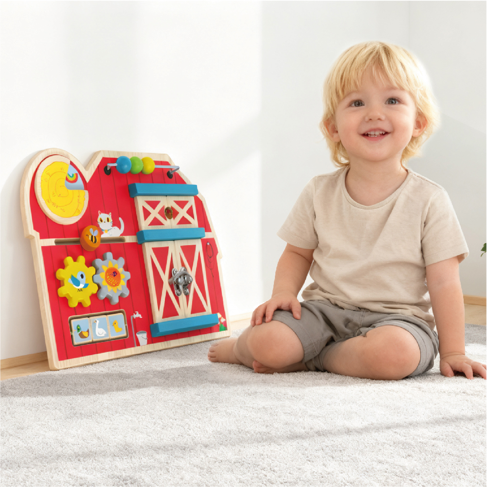 Wooden Farm Busy Board Sensory Toy for Kids, Educational Toy for Preschool
