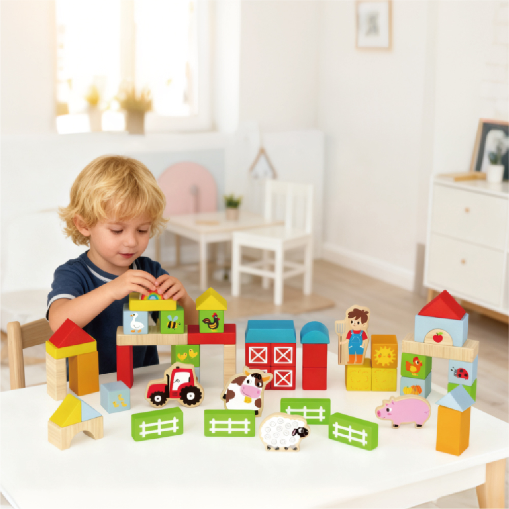 Children's wooden farm building building blocks toys children's educational toys