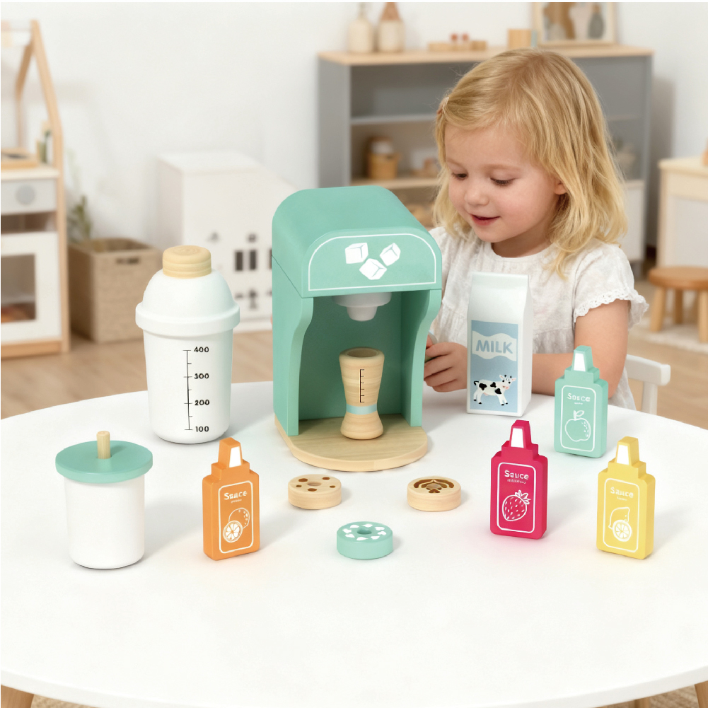 Children's wooden milk tea set toys role play game
