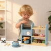 Wooden coffee machine toy set role play afternoon tea cake coffee