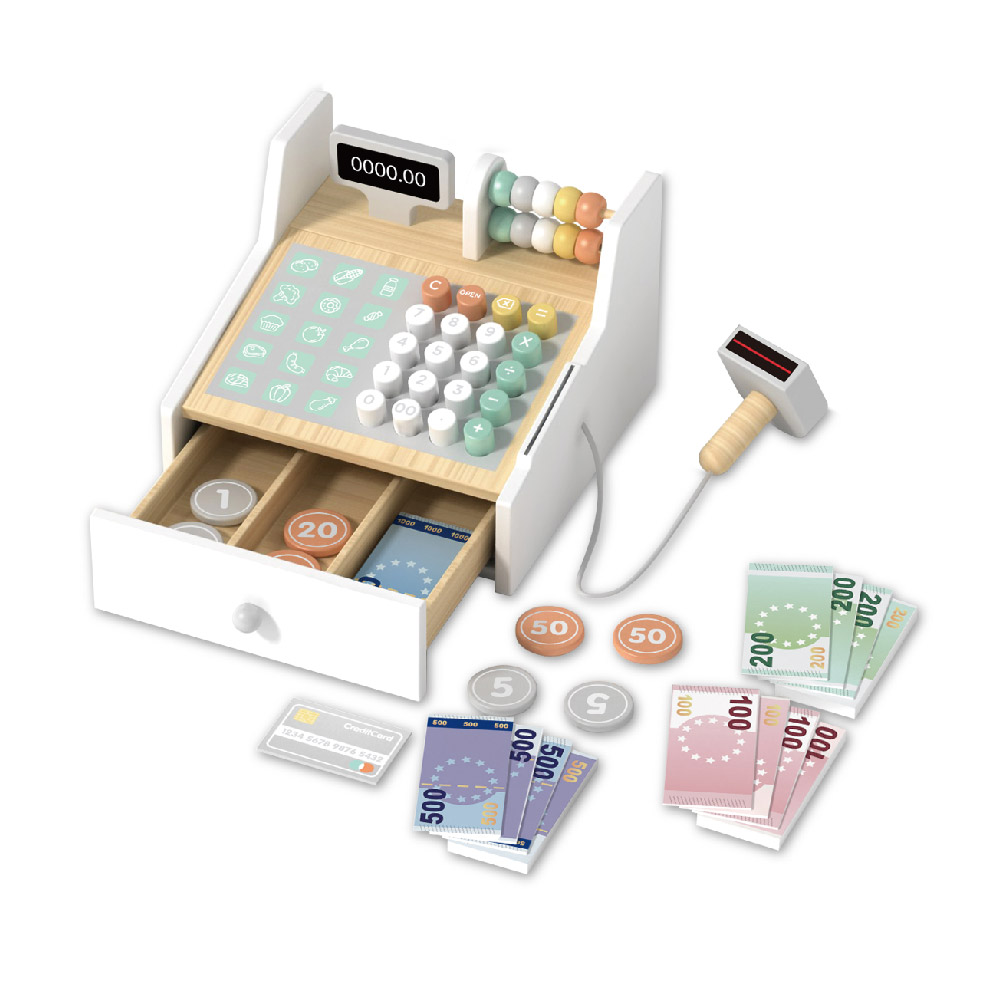 Wooden early education pretend play toys simulation multifunctional supermarket cash register toy set
