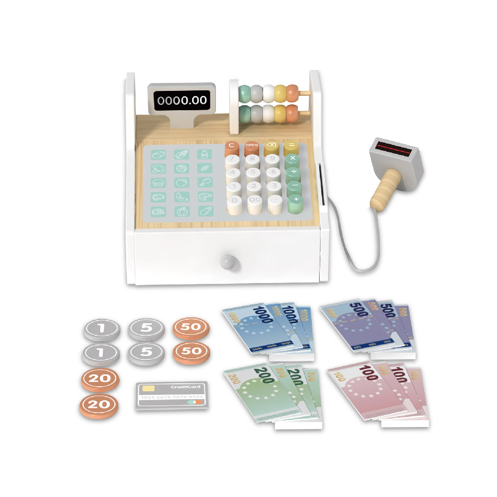 Wooden early education pretend play toys simulation multifunctional supermarket cash register toy set - Image 2