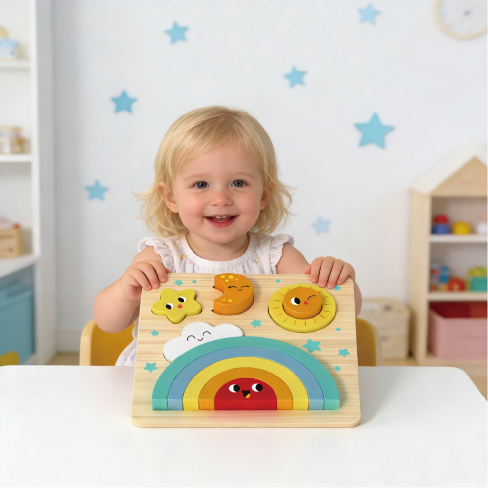 Wooden puzzles Montessori rainbow balance game puzzles Children's building block shape matching toys