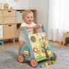 Wooden activity stroller, multi-function toddler educational walker, educational toys for kids learning to walk, sit-stand walker for babies
