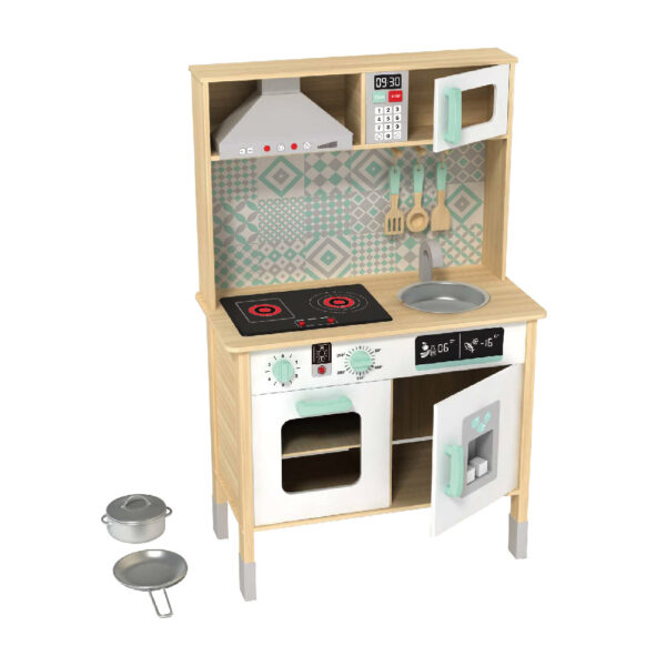 Children's wooden kitchen toy set | Including microwave, refrigerator and pots | Fun pretend cooking toys | Suitable for children's pretend games - Image 2