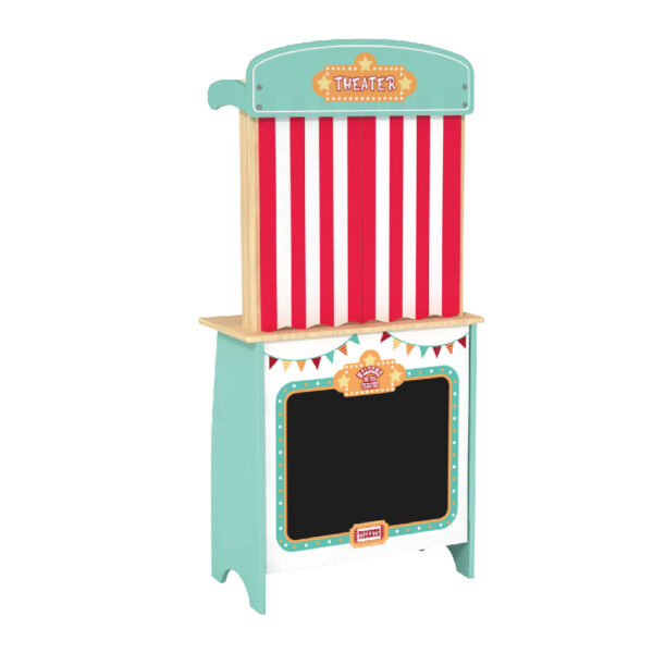 Wooden Puppet Theater Toys Children's 2-in-1 Theater and Grocery Educational Role Play Toys, Children's Wooden Theater with Curtains - Image 3