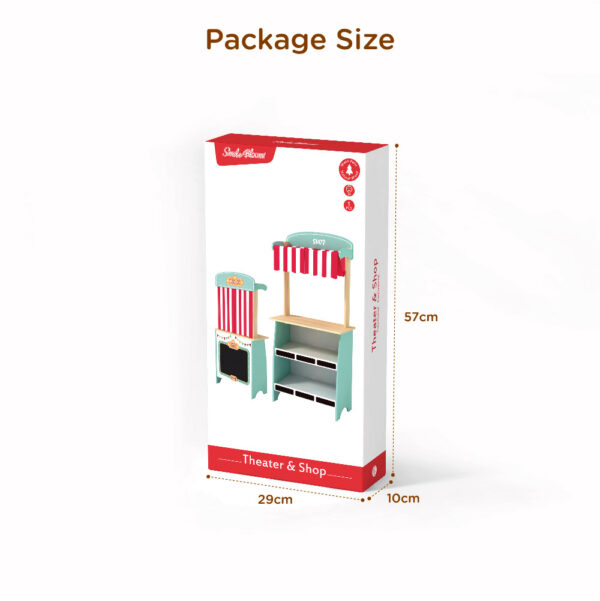 Wooden Puppet Theater Toys Children's 2-in-1 Theater and Grocery Educational Role Play Toys, Children's Wooden Theater with Curtains - Image 5