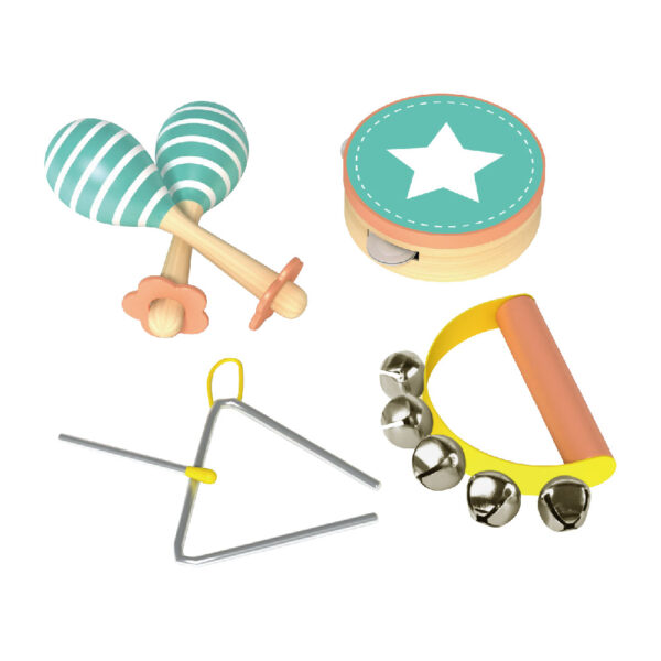 Children's Wooden Musical Instrument Set, Contains Maracas, Triangle Bells with Strike, Rattles, Tambourine Musical Toys for Toddlers and Kids, Rhythm and Educational Toys for Boys and Girls - Image 2
