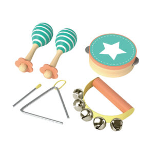 Children's Wooden Musical Instrument Set, Contains Maracas, Triangle Bells with Strike, Rattles, Tambourine Musical Toys for Toddlers and Kids, Rhythm and Educational Toys for Boys and Girls