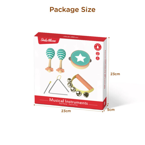 Children's Wooden Musical Instrument Set, Contains Maracas, Triangle Bells with Strike, Rattles, Tambourine Musical Toys for Toddlers and Kids, Rhythm and Educational Toys for Boys and Girls - Image 4