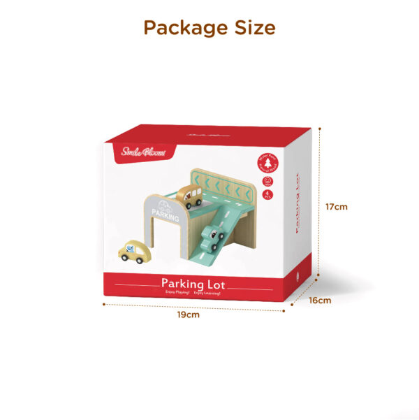 Wooden parking toy set with 3 mini wooden cars, double-story parking, role-play toys for boys and girls - Image 3