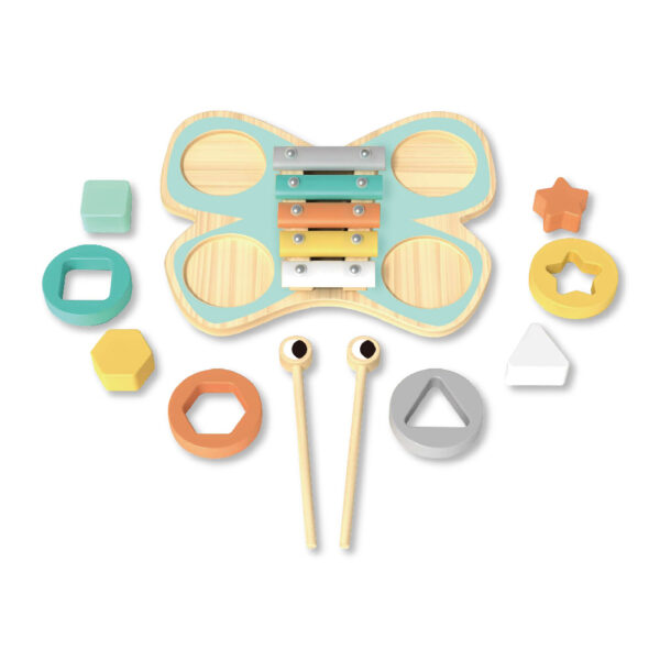 Wooden musical instrument toys Butterfly wooden educational music toys Shape recognition and xylophone drum Suitable for children - Image 2