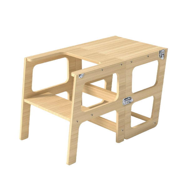 Children's two-in-one table and chair wooden tower step stool, foldable Montessori learning tower step stool for toddlers - Image 2