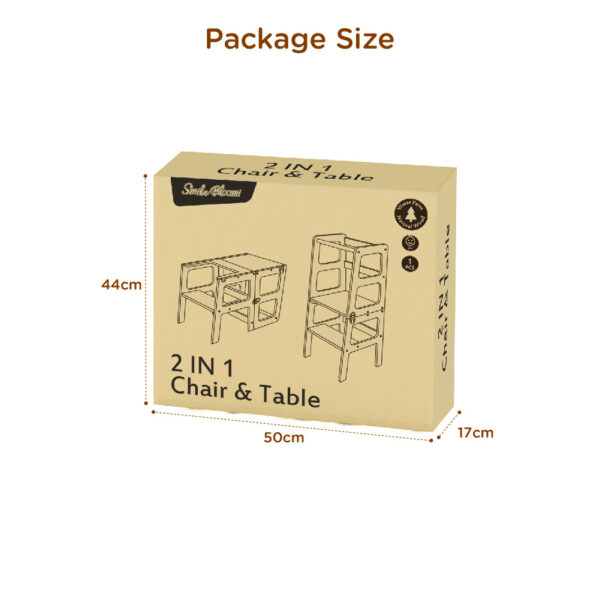 Children's two-in-one table and chair wooden tower step stool, foldable Montessori learning tower step stool for toddlers - Image 4