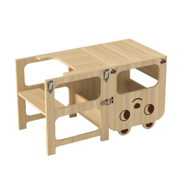 Children's 2-in-1 table and chair wooden tower step stool, foldable Montessori learning tower step stool for toddlers - Image 2