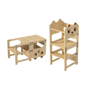 Children's 2-in-1 table and chair wooden tower step stool, foldable Montessori learning tower step stool for toddlers