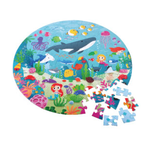 105 Pieces Children's Wooden Round Puzzle, Creative Underwater World Puzzle, Suitable for Boys and Girls, Educational Toys