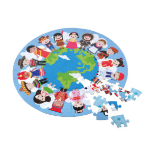 105-piece Children's Wooden Round Jigsaw Puzzle, Creative Global Village Jigsaw Puzzle for Boys and Girls, Educational Toy