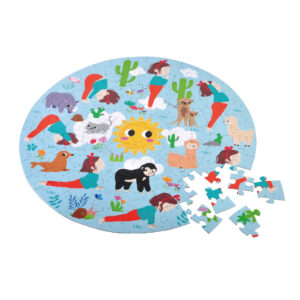 105 Piece Children's Wooden Round Jigsaw Puzzle, Creative Animal Yoga Puzzle for Boys and Girls, Educational Toy