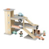 Wooden parking toy set, three-story parking lot with gas pumps, charging piles, ramps and elevators Preschool toys and role play