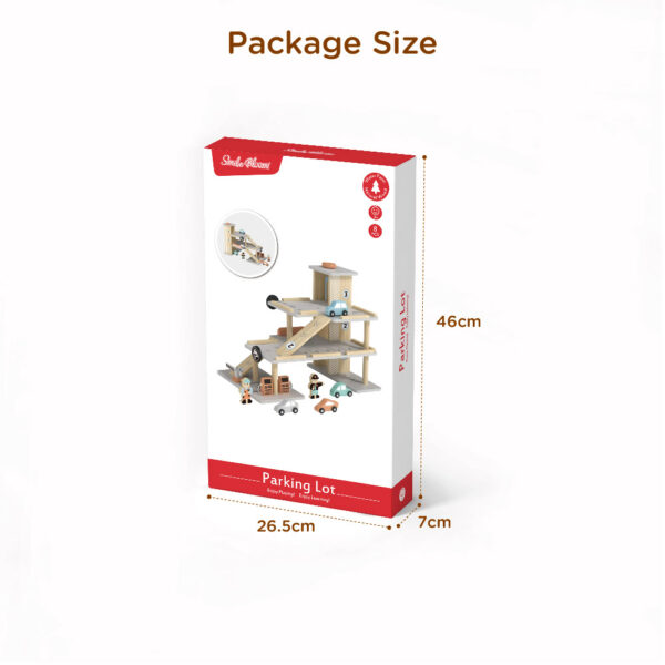 Wooden parking toy set, three-story parking lot with gas pumps, charging piles, ramps and elevators Preschool toys and role play - Image 4