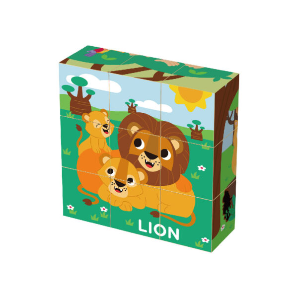Wooden building block animal Rubik's cube puzzle, forest animal 9-piece wooden 6-sided puzzle, children's educational toys