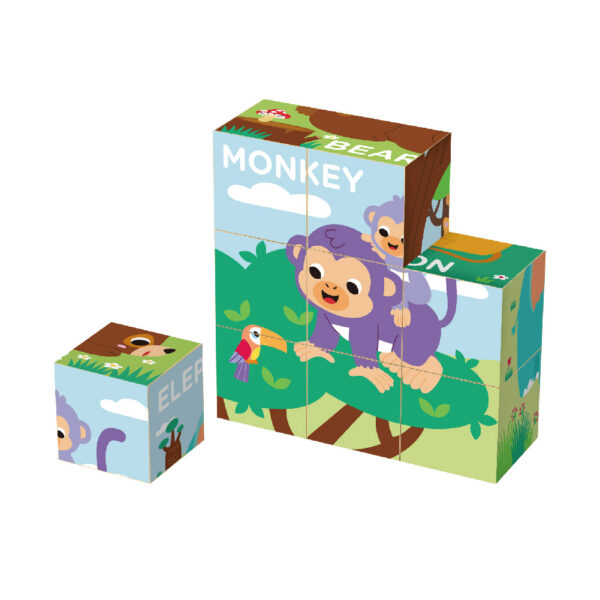Wooden building block animal Rubik's cube puzzle, forest animal 9-piece wooden 6-sided puzzle, children's educational toys - Image 2