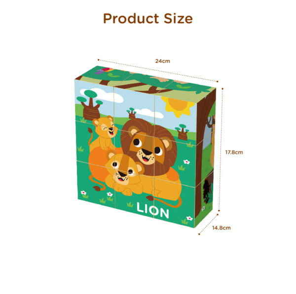Wooden building block animal Rubik's cube puzzle, forest animal 9-piece wooden 6-sided puzzle, children's educational toys - Image 3