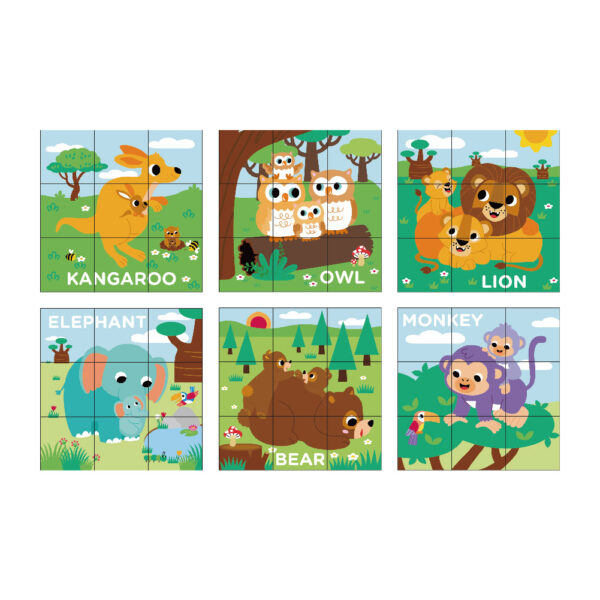 Wooden building block animal Rubik's cube puzzle, forest animal 9-piece wooden 6-sided puzzle, children's educational toys - Image 4
