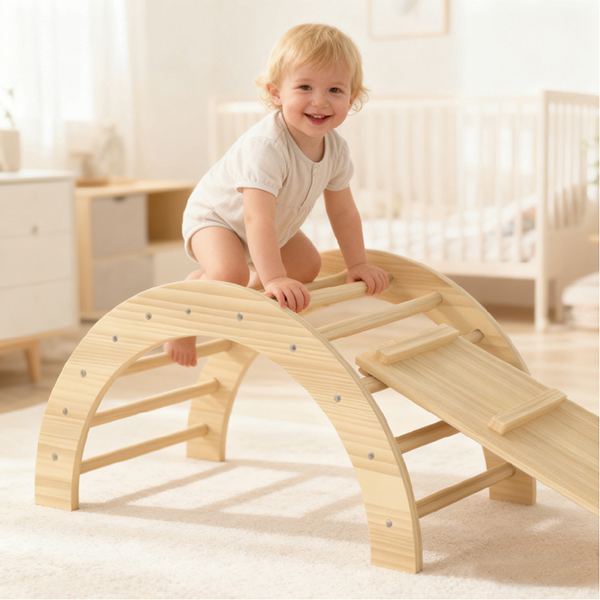 Triangle toy set 2 in 1 climbing ladder wooden climbing ramp, Montessori learning toy with arched ramp and climbing tripod