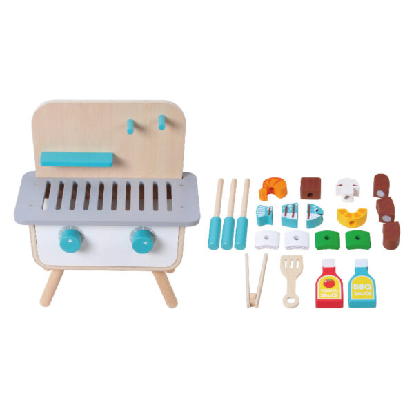 Wooden BBQ Toy Food Set, Role Play Kitchen Cooking Toy Set for Boys and Girls - Image 2