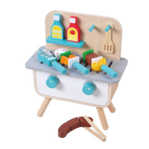 Wooden BBQ Toy Food Set, Role Play Kitchen Cooking Toy Set for Boys and Girls