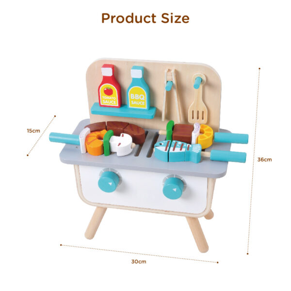 Wooden BBQ Toy Food Set, Role Play Kitchen Cooking Toy Set for Boys and Girls - Image 3