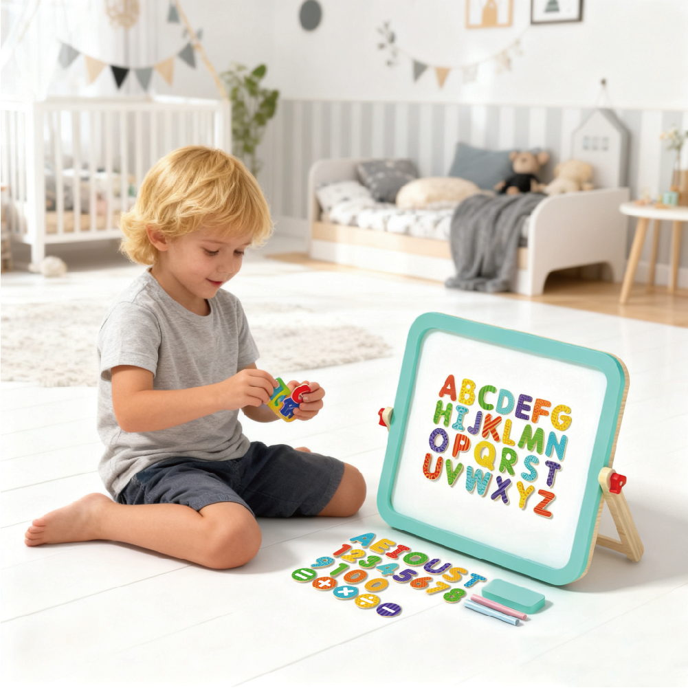 2 in 1 wooden mini white drawing board and blackboard Children's cognitive numbers and letters educational toys
