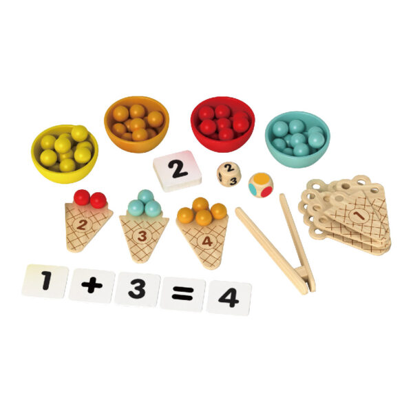 Wooden Montessori Toddler Toys, Children's Ice Cream Clip Beads, Color Sorting, Counting Toys, Fine Motor Math Educational Toys, Suitable for Boys and Girls