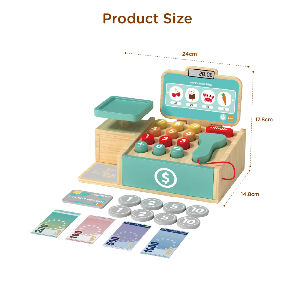Wooden cash register, fun role-playing cashier toys, suitable for preschoolers to learn educational toys - Image 3