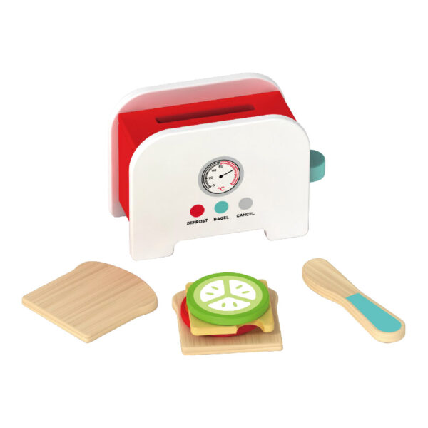Wooden Toaster Kitchen Set Pop-Up Toaster Role Play Toy for Kids - Image 2
