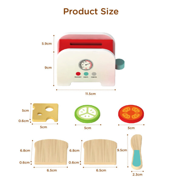 Wooden Toaster Kitchen Set Pop-Up Toaster Role Play Toy for Kids - Image 3