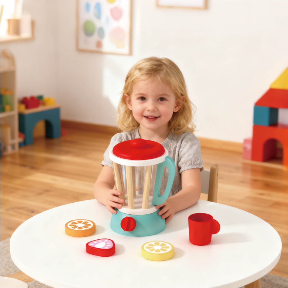 Wooden Kids Fruit Juicer Pretend Play Fruit Blender Set for Boys and Girls Role Playing