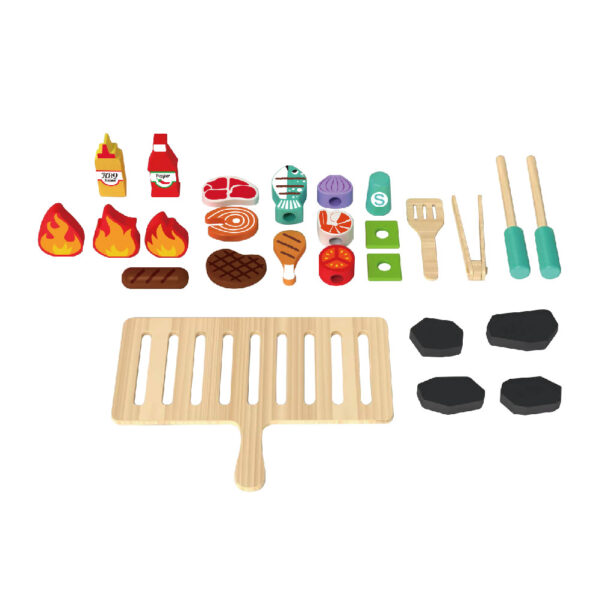 Wooden Kitchen BBQ Toy Set Fun Wooden Barbecue Food Toys Children's Role Playing Educational Toys - Image 2